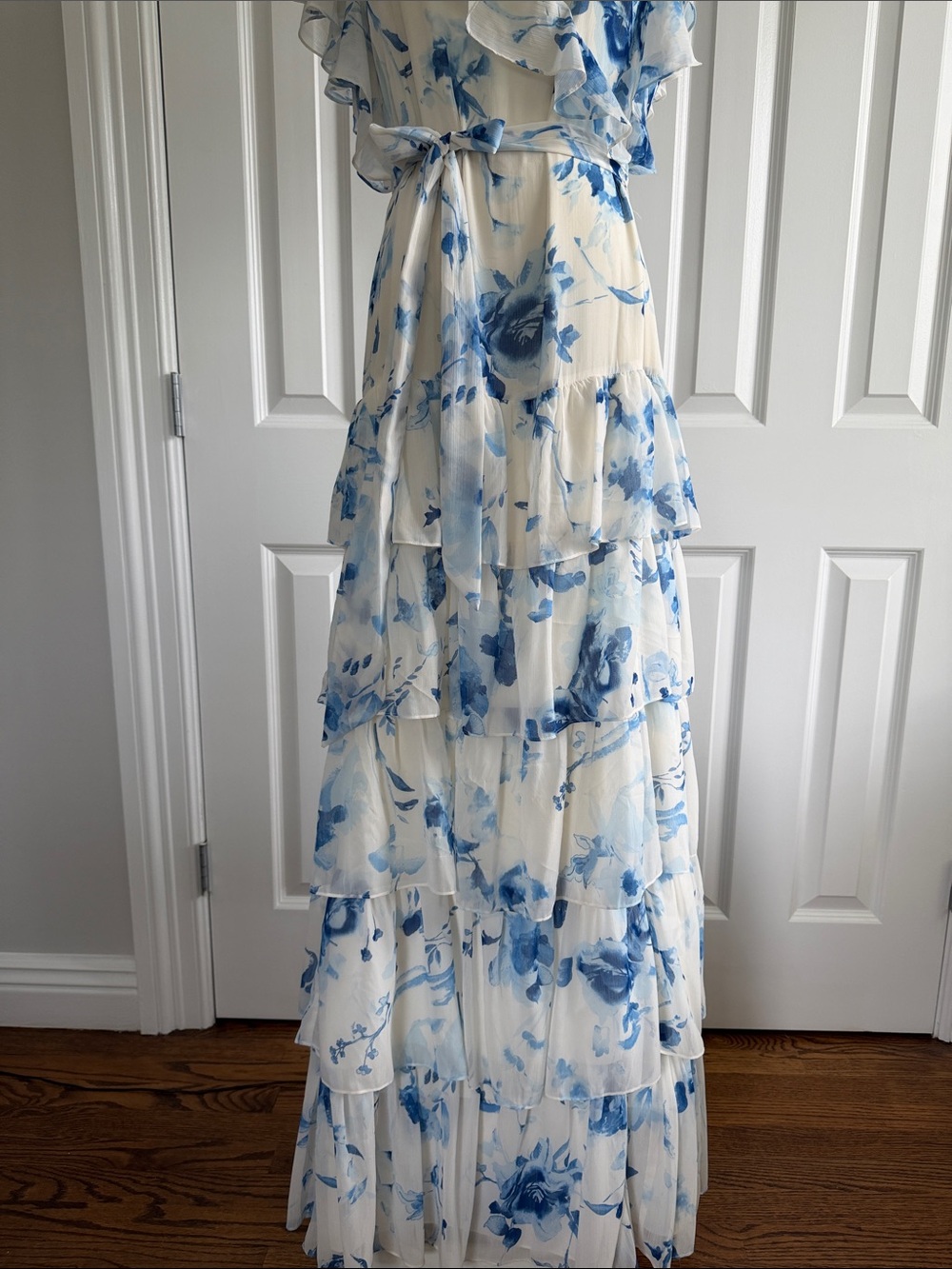 NET Ralph Lauren Floral Crinkle Georgette Tiered Wedding Guest Dress Size 16 - Picture 6 of 17